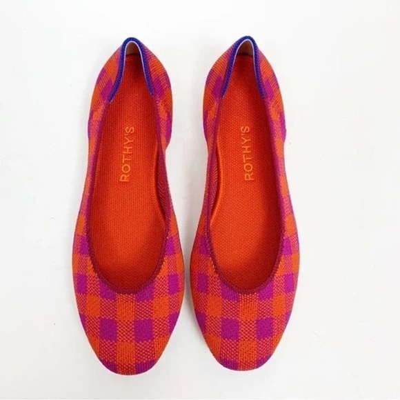 Rothy's The Square Pomegranate Gingham Ballet Flat Size W8.5 NWOB - Picture 3 of 11